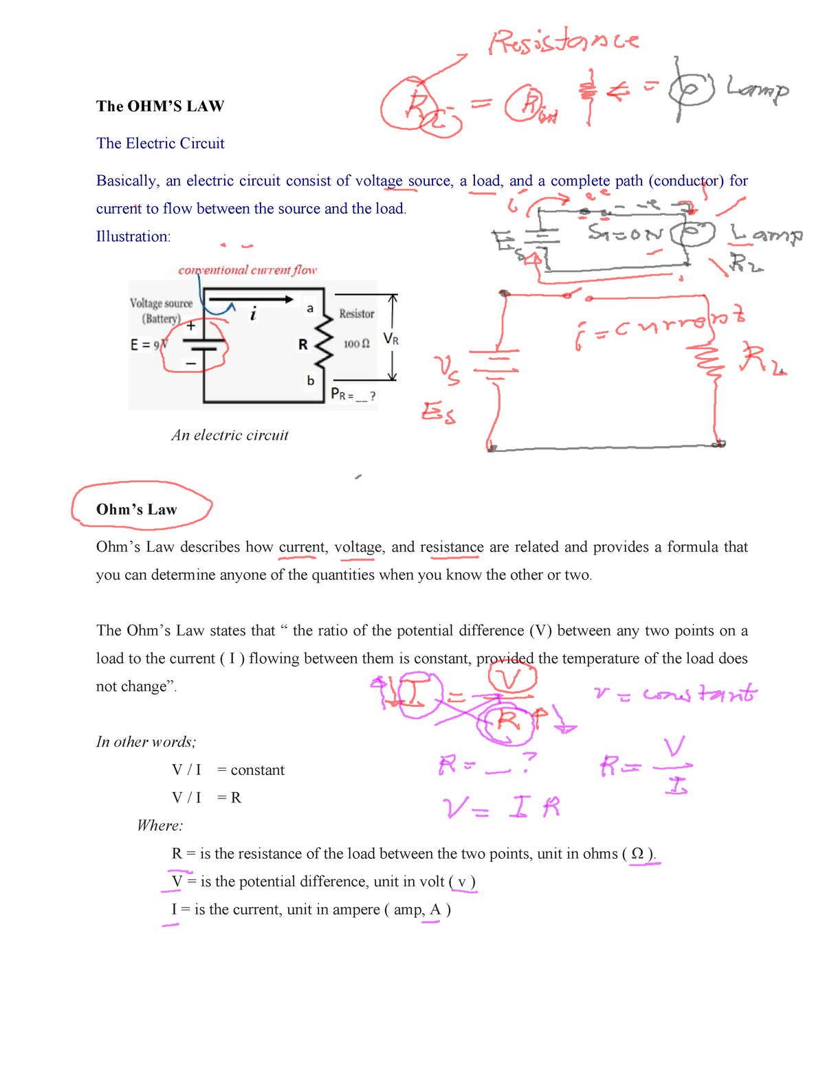 Ohms Law - LECTURE - The OHM’S LAW The Electric Circuit Basically, An ...