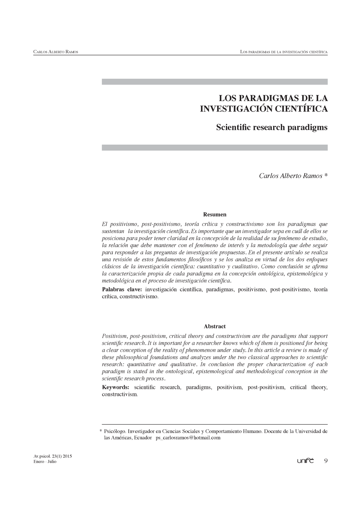 Lectura 3-Los Paradigmas De La Investigacion Cientifica-2015 - Av. 23(1 ...