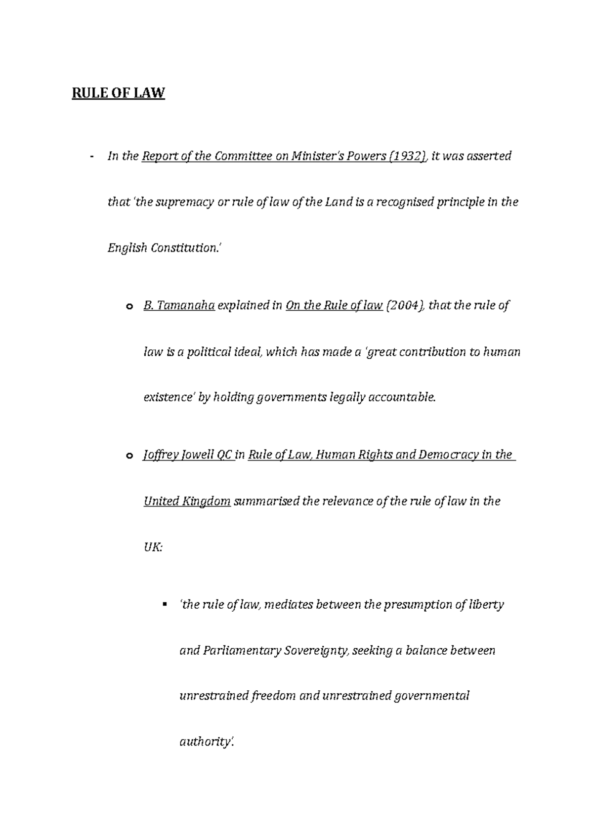 Rule of Law Notes - RULE OF LAW In the Report of the Committee on ...