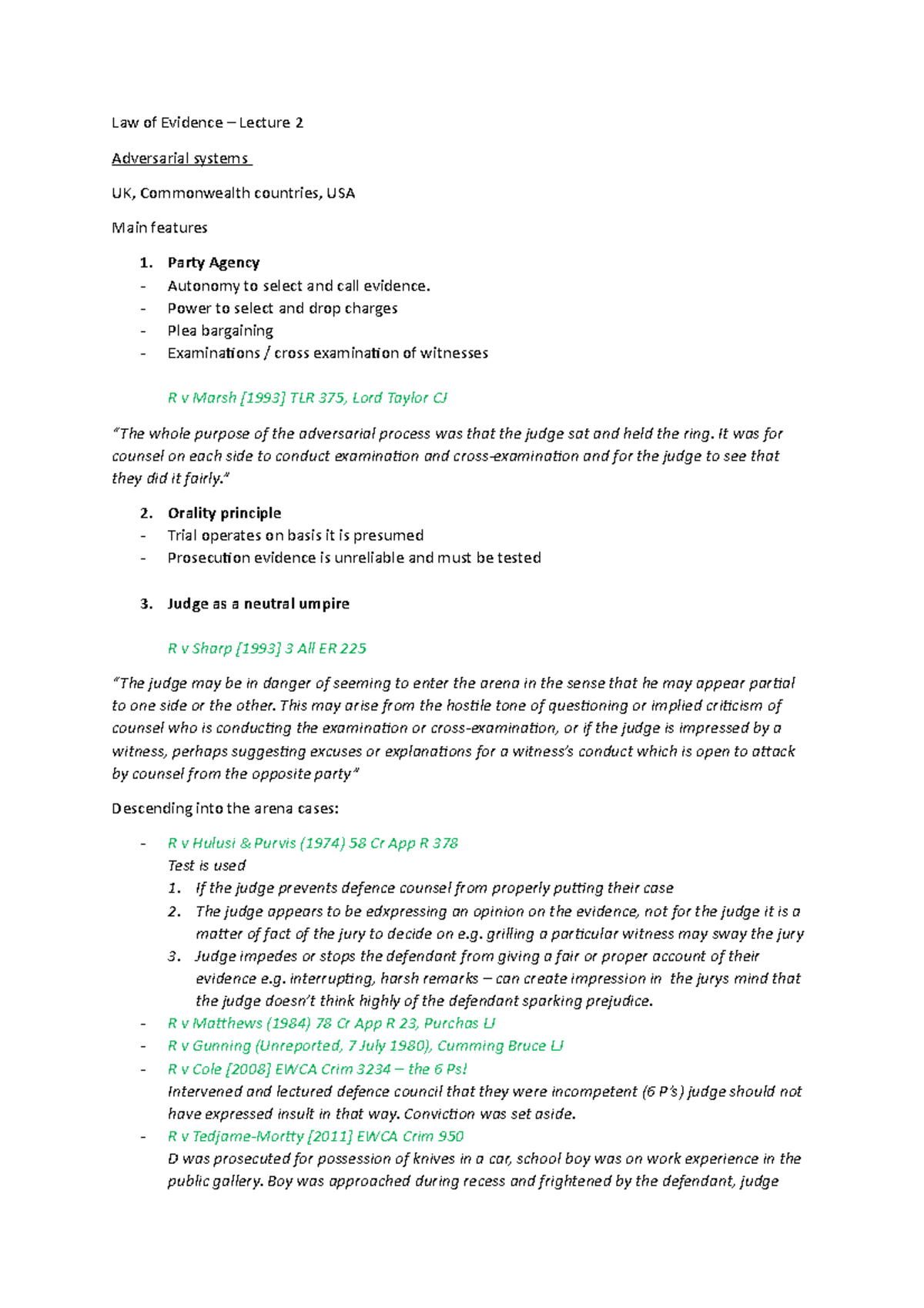 Lecture 2 - Law of Evidence – Lecture 2 Adversarial systems UK ...