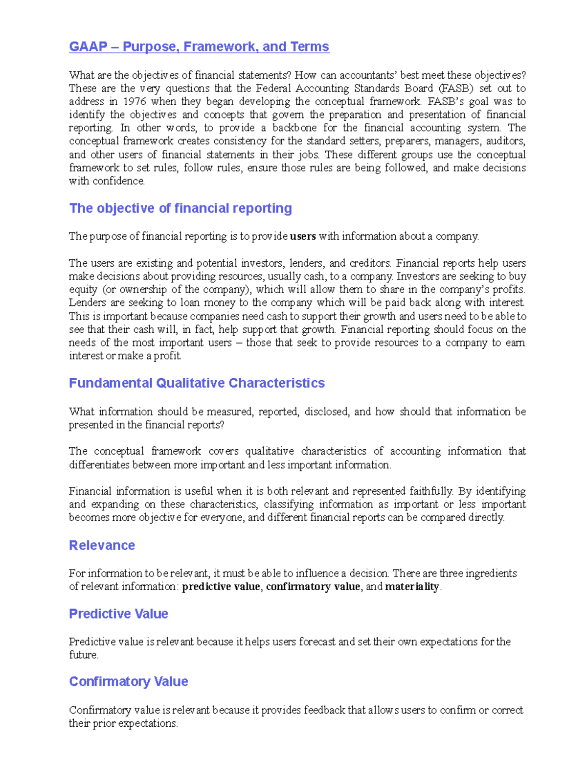 Purpose, Framework, and Terms - FASB’s goal was to identify the ...