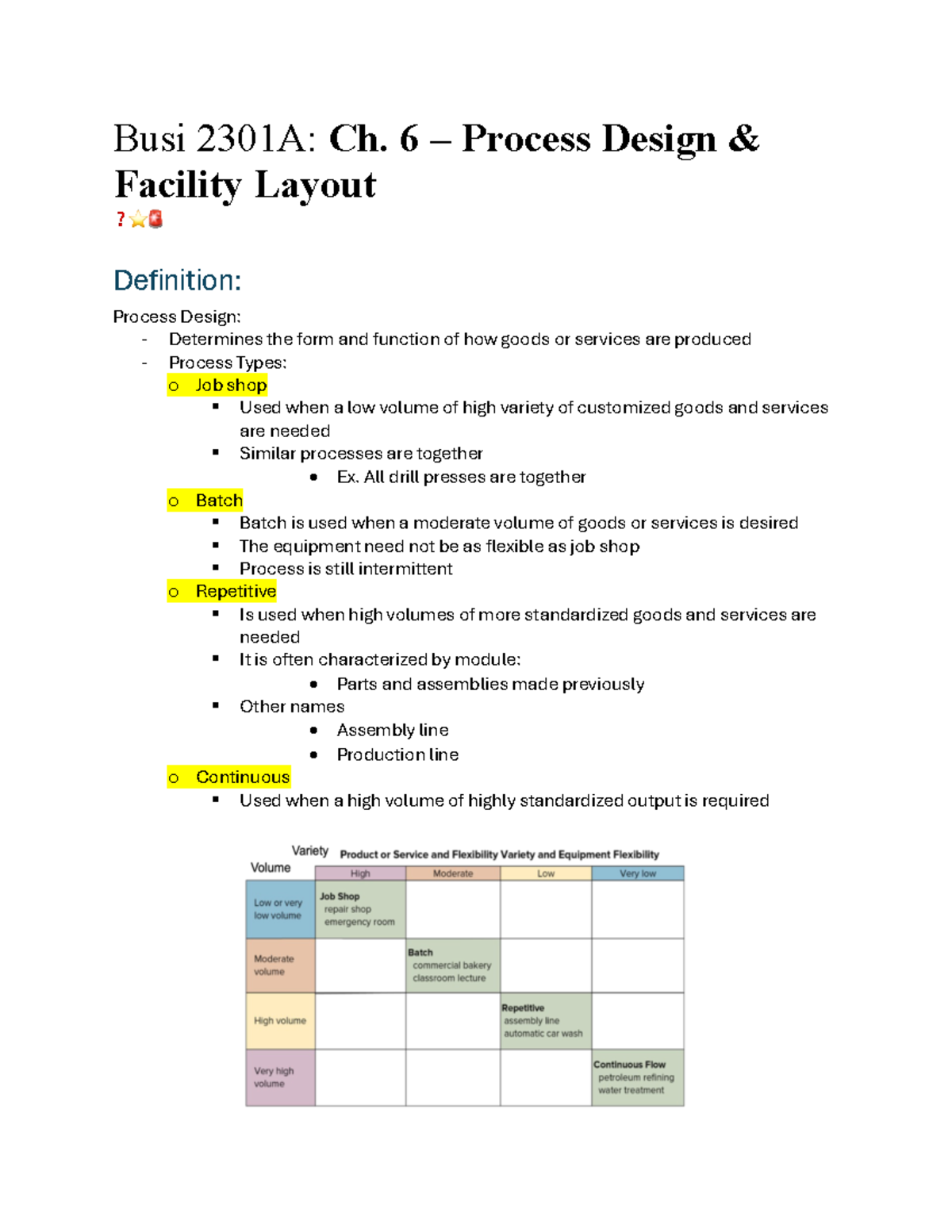 Busi 2301 A Ch. 6 – Process Design & Facility Layout - Busi 2301A: Ch ...