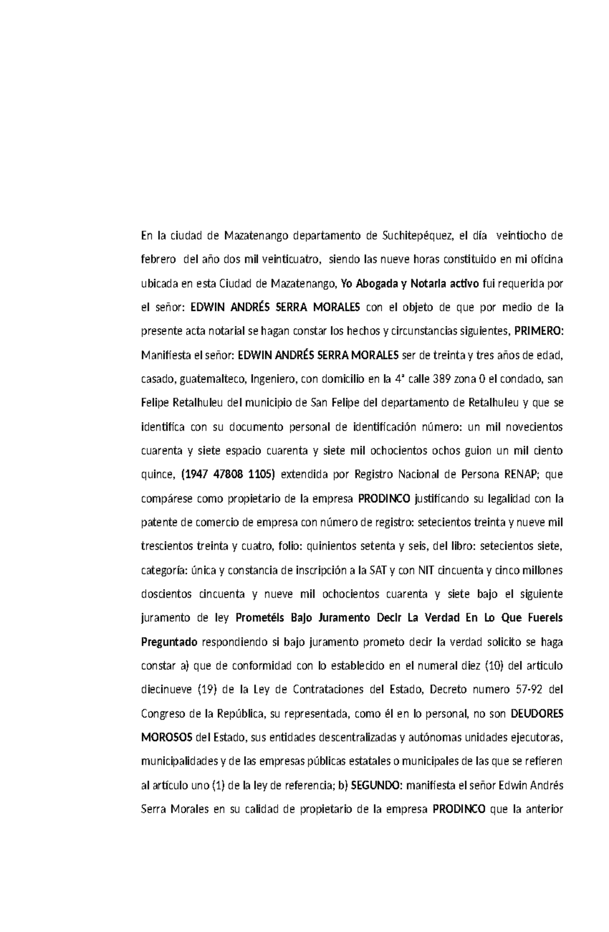 1 Declaracion Jurada NO SER Deudor Moroso Prodinco - En la ciudad de ...