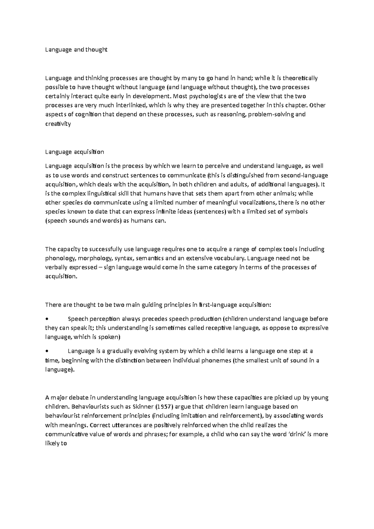 Language and thought - the main theories surrounding the topics of the ...