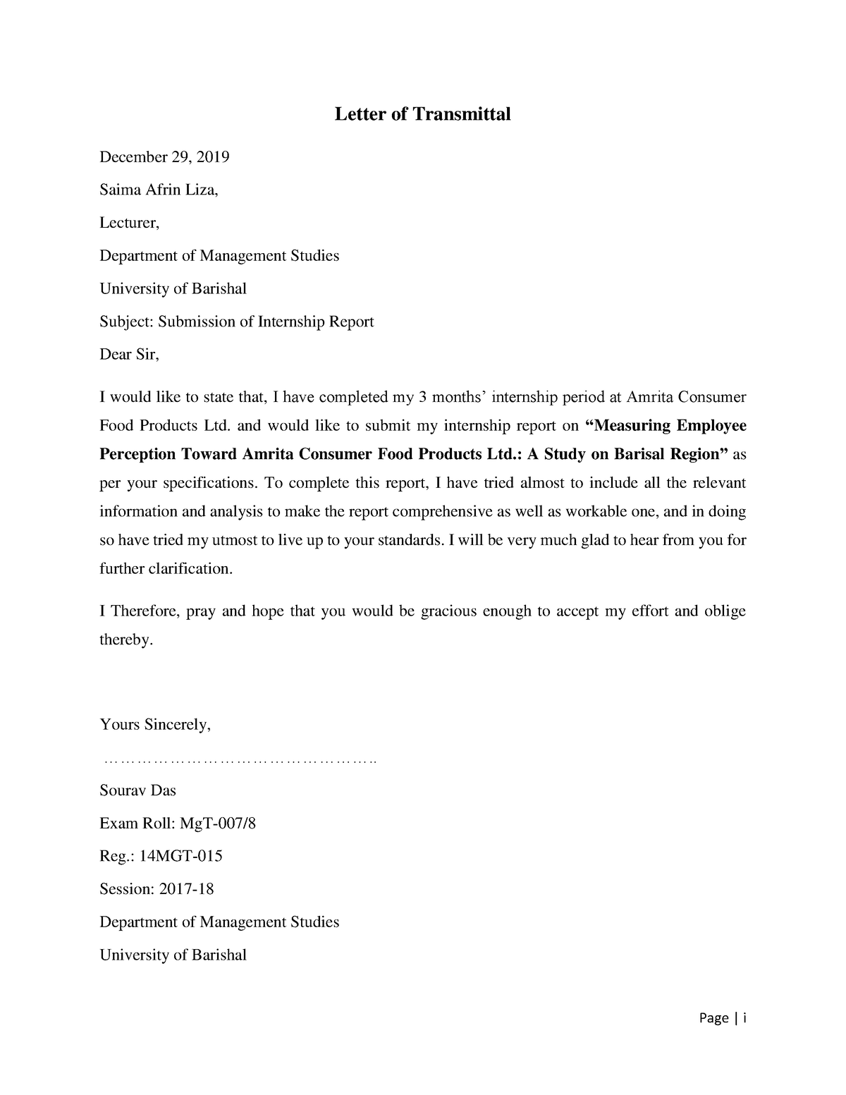 Report after correction - Page | i Letter of Transmittal December 29 ...