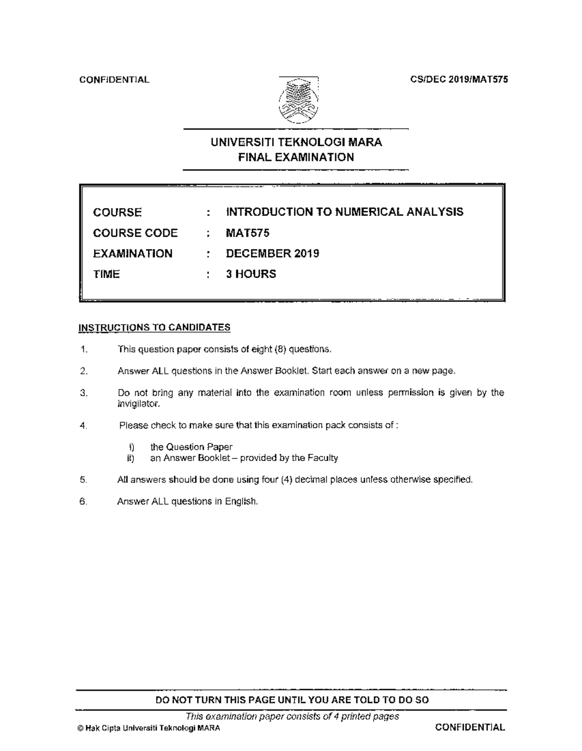 MAT575 DEC2019 PAST YEAR QUESTION NUMERICAL ANALYSIS ...