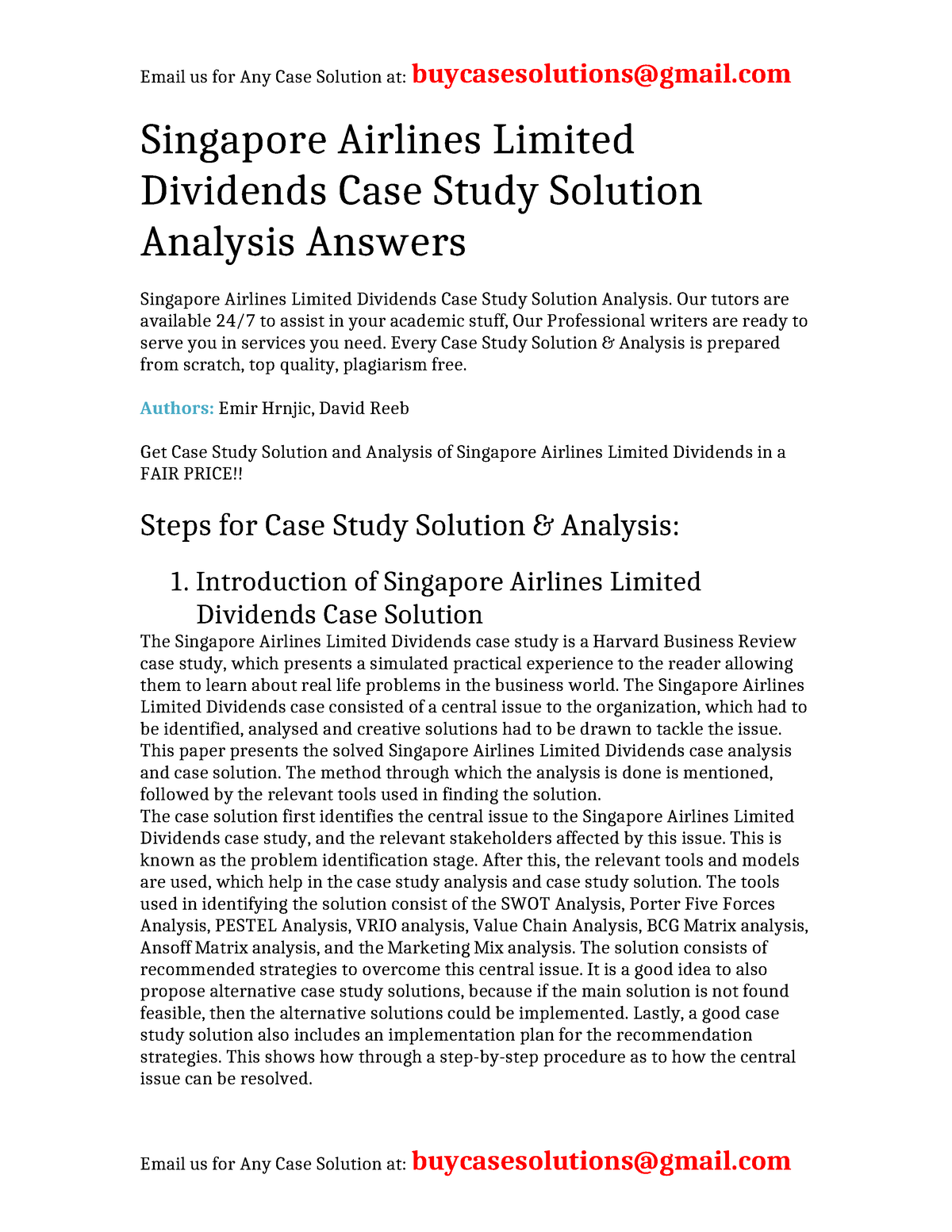 Case Solution Singapore Airlines Limited Dividends Singapore Airlines