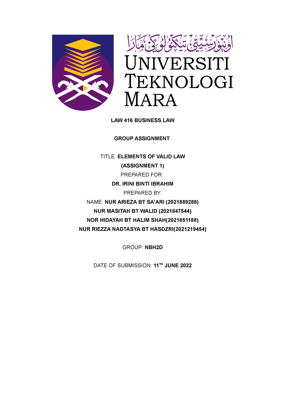 contoh assignment law 416