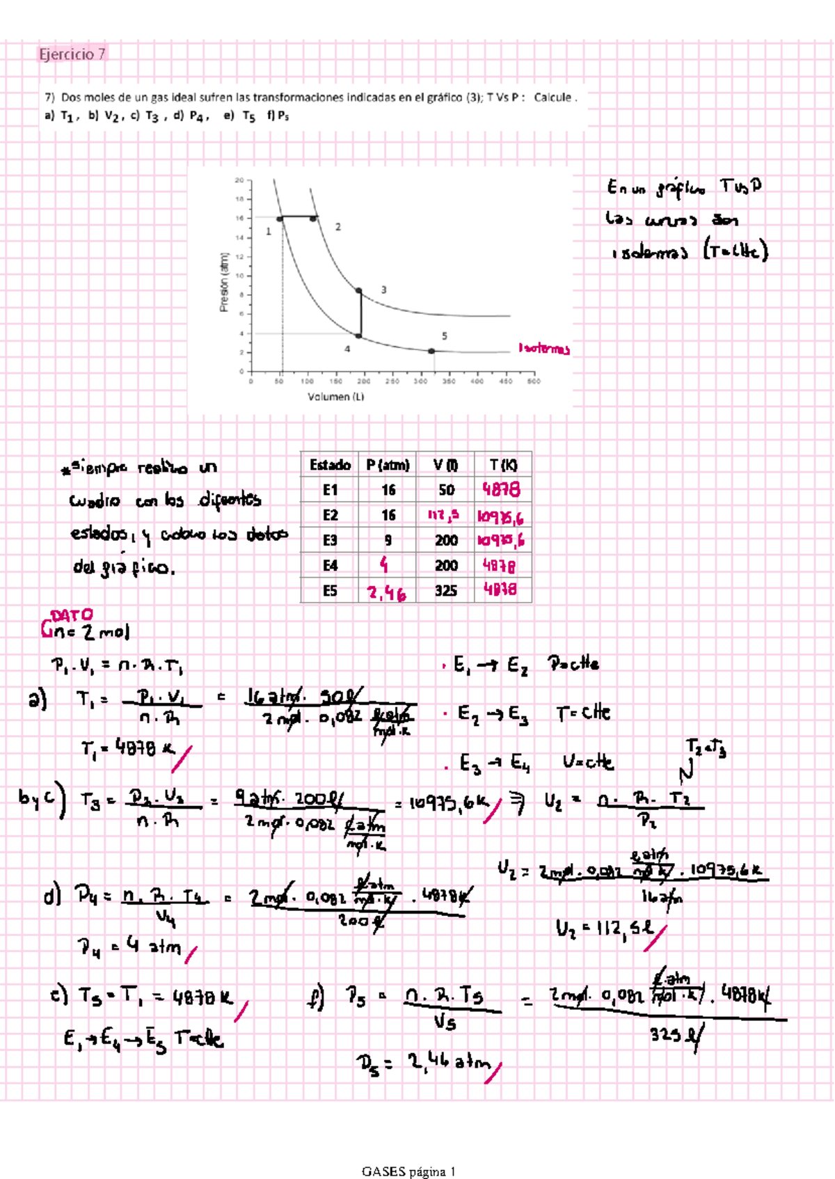 Ejercicio 7. Gases - Estadistica - Estado P (atm) V (l) T (K) Ejercicio ...