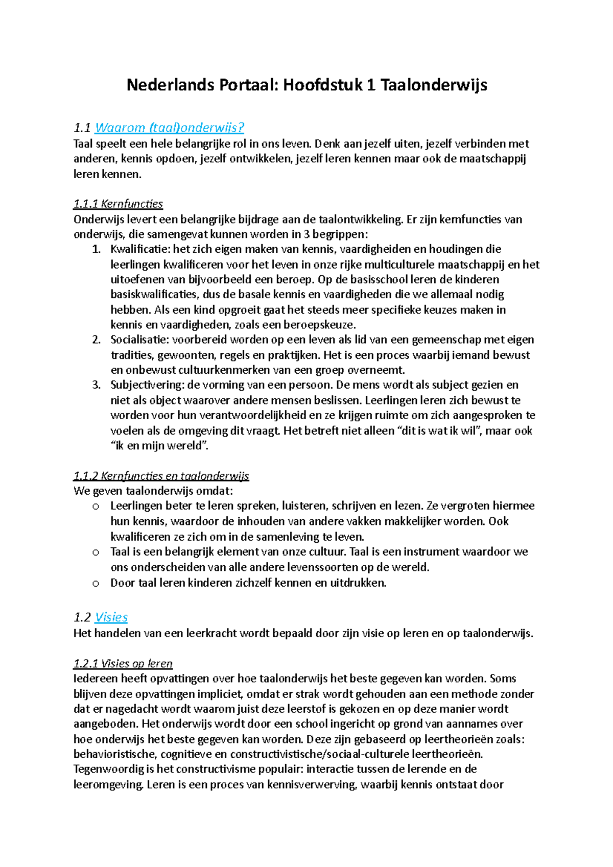 Nederlands Portaal H1 - Nederlands Portaal: Hoofdstuk 1 Taalonderwijs 1 ...