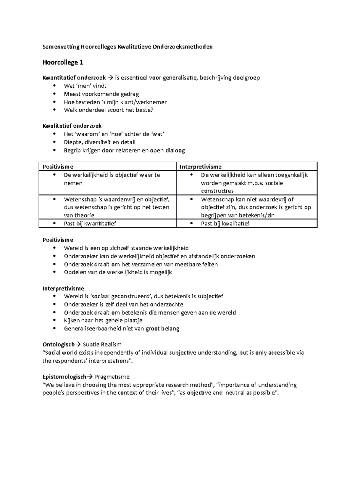 Samenvatting Hoorcolleges Kwalitatieve Onderzoeksmethoden - B. Sociale ...