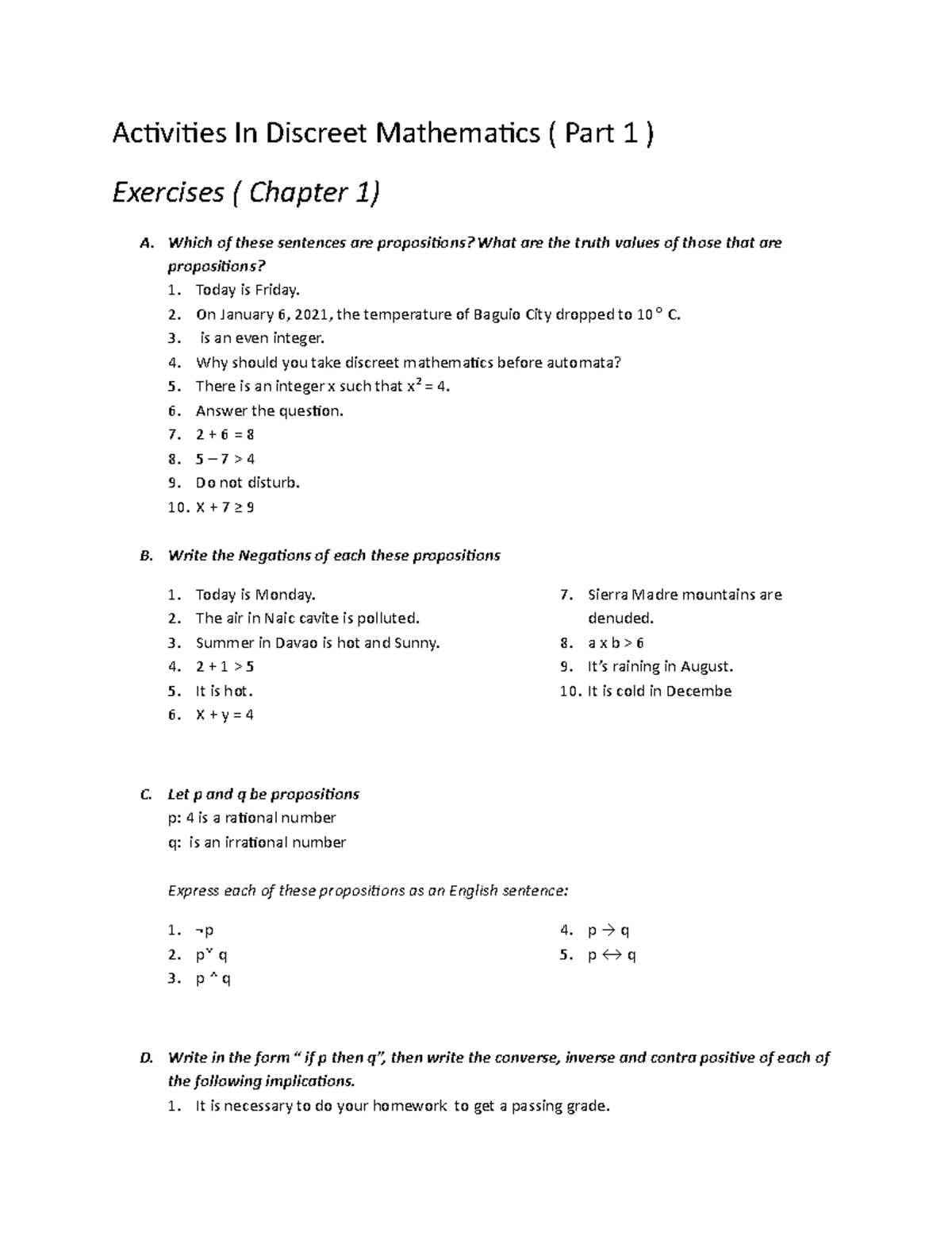 Activities In Discreet Structures Activities In Discreet Mathematics