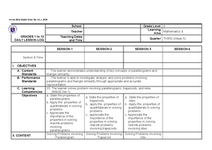 Table of contents g9 dll - Daily Lesson Log in Grade 9 Mathematics ...