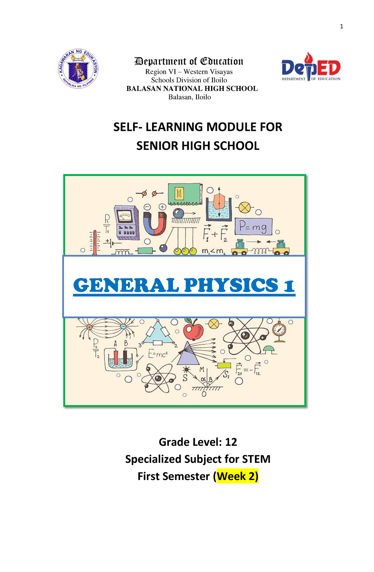 Physics 1 week 2 - Department of Education Region VI – Western Visayas ...