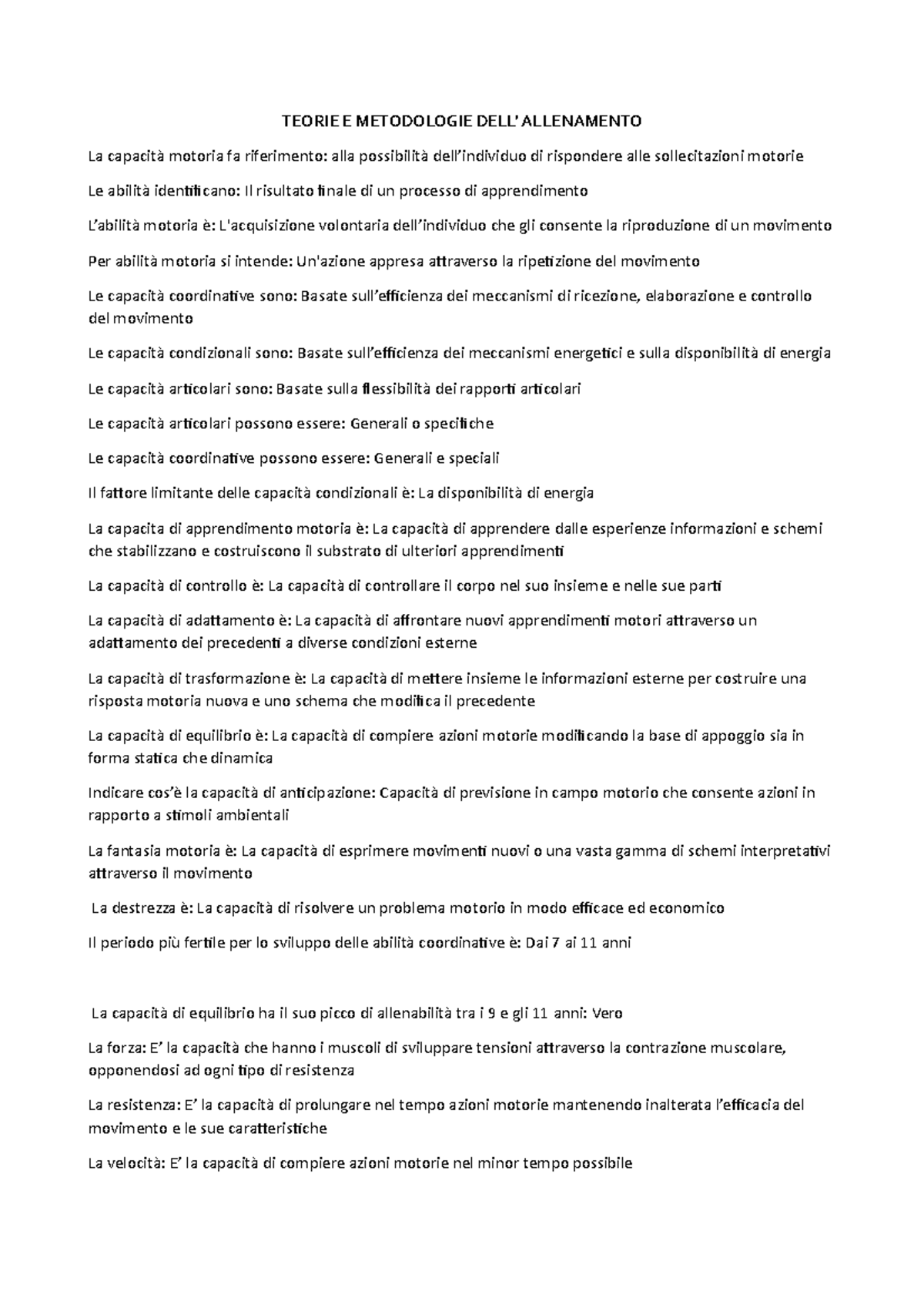 Teoria E Metodologia Dell Allenamento
