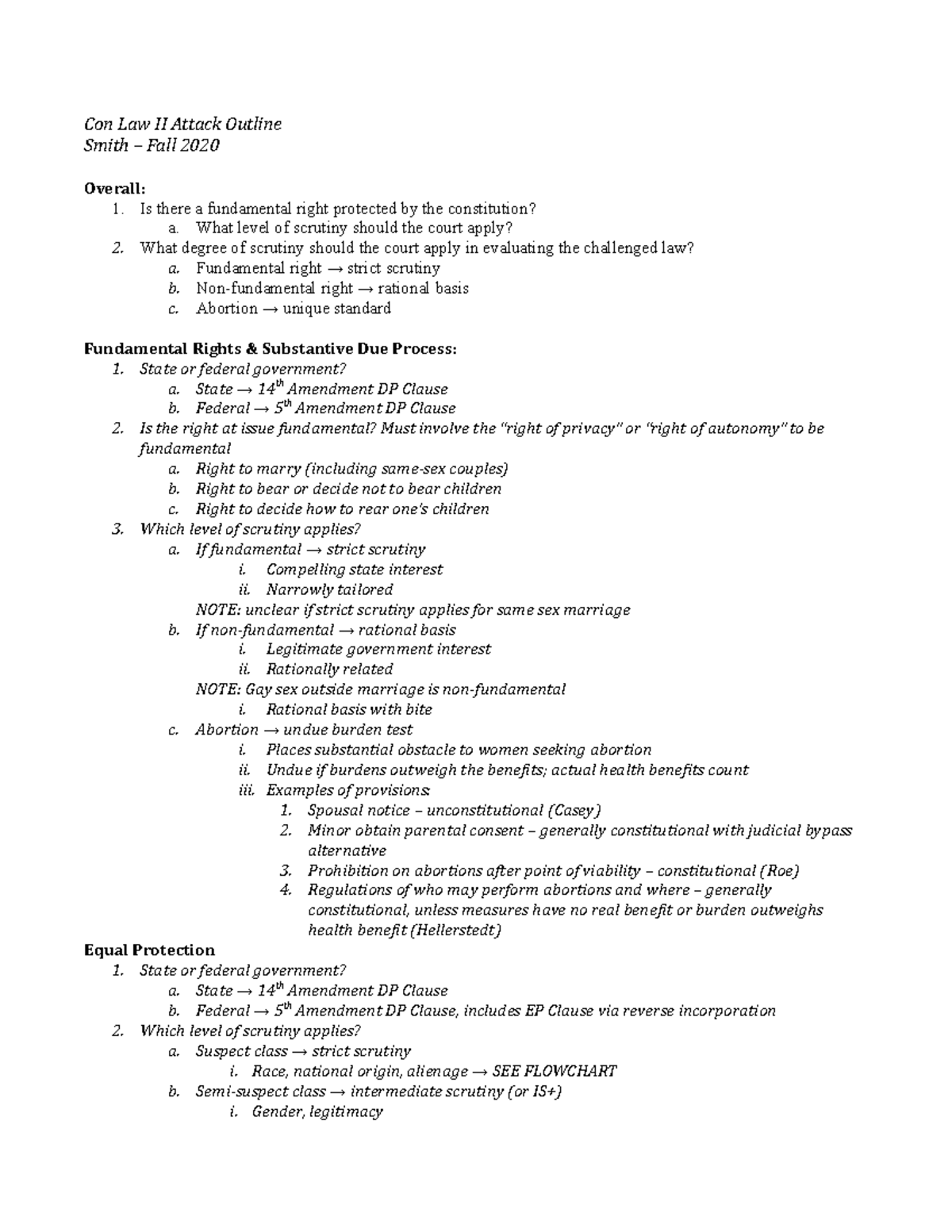 Smith Con Law II Attack Outline Fall 2020 - Con Law II Attack Outline ...