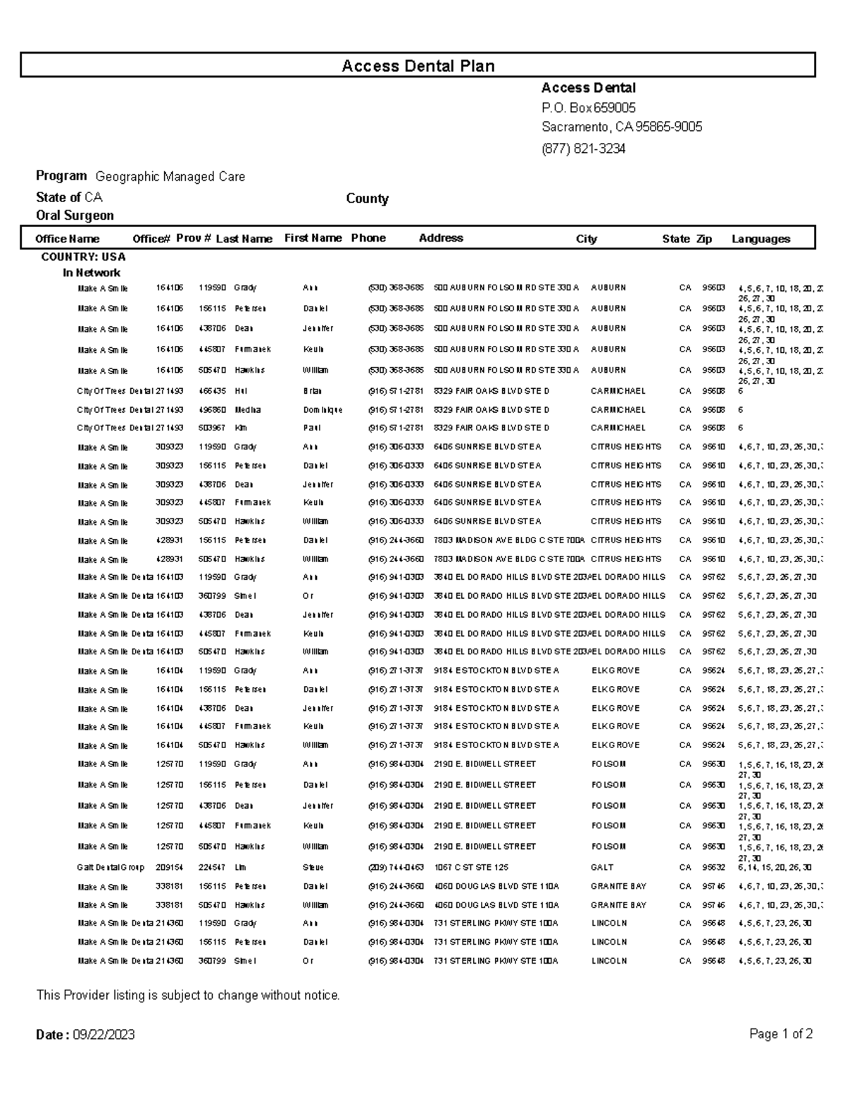 Dental List great test Program State of CA Oral Surgeon Sacramento