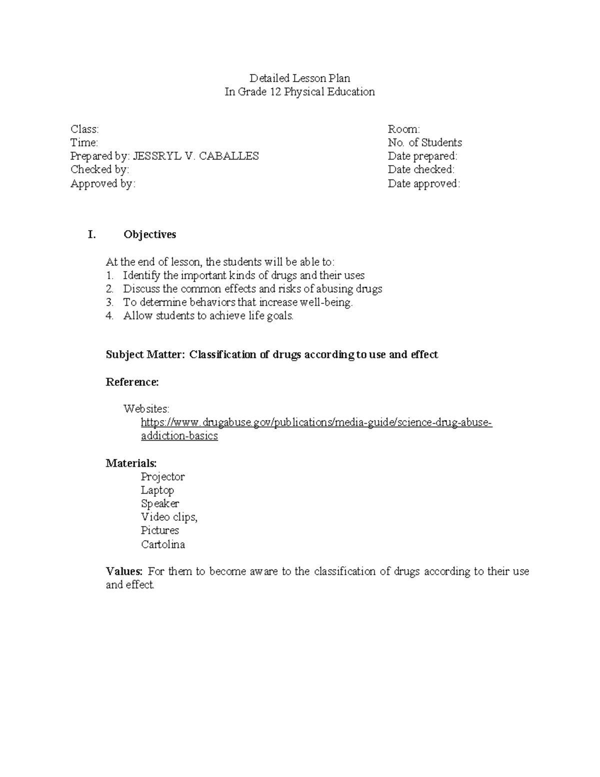 Detailed Lesson Plan Health - Detailed Lesson Plan In Grade 12 Physical ...