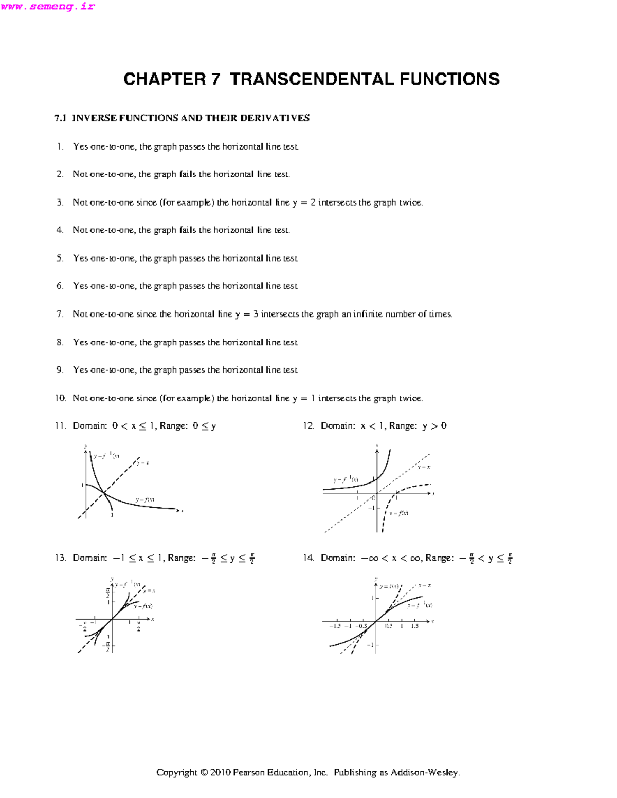 Calculus CH7 solution - 學習資源 - CHAPTER 7 TRANSCENDENTAL FUNCTIONS 7 ...