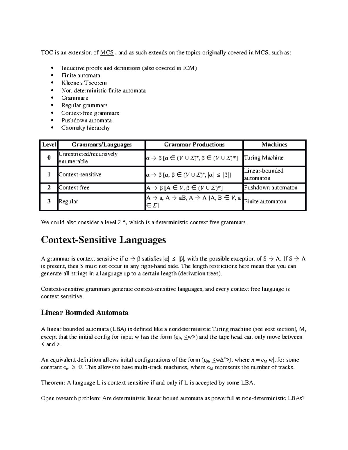 Cs Computation Lecture Notes 18 Toc Is An Extension Of Mcs And As Such Extends On The Topics Originally Covered In Mcs Such As Inductive Proofs And Studocu