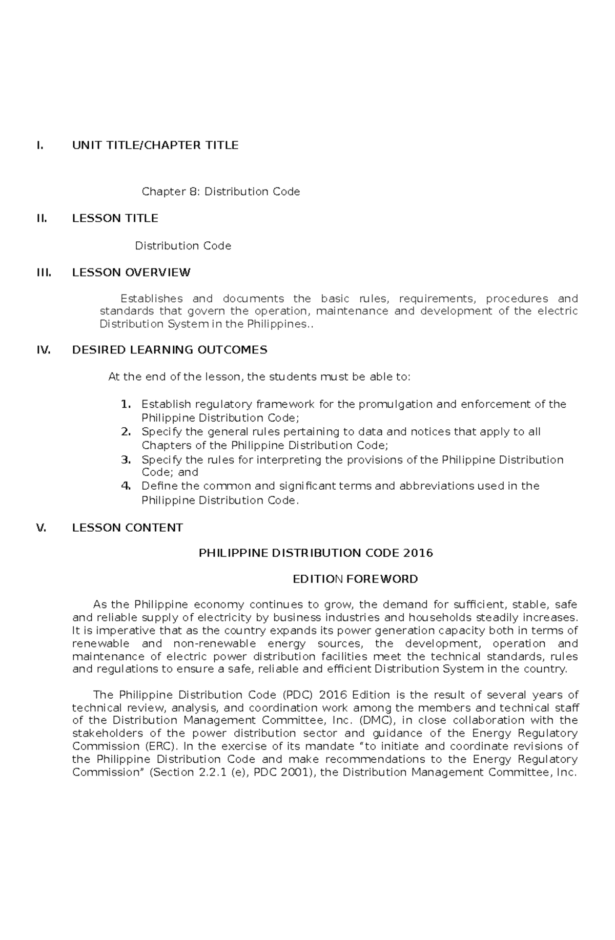 Electrical Engineering Law Learning Module 7 I. UNIT TITLE/CHAPTER