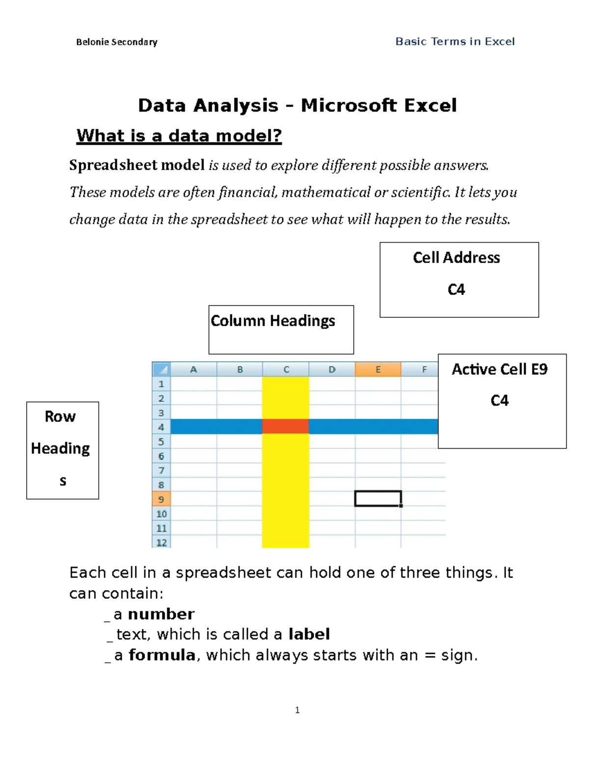 Data Analysis 1 - These models are often financial, mathematical or ...