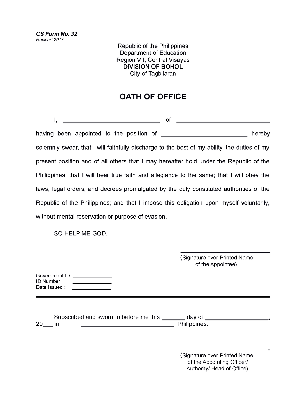 CS-Form-No.-32-Oath-of-Office-2 - CS Form No. 32 Revised 2017 Republic ...