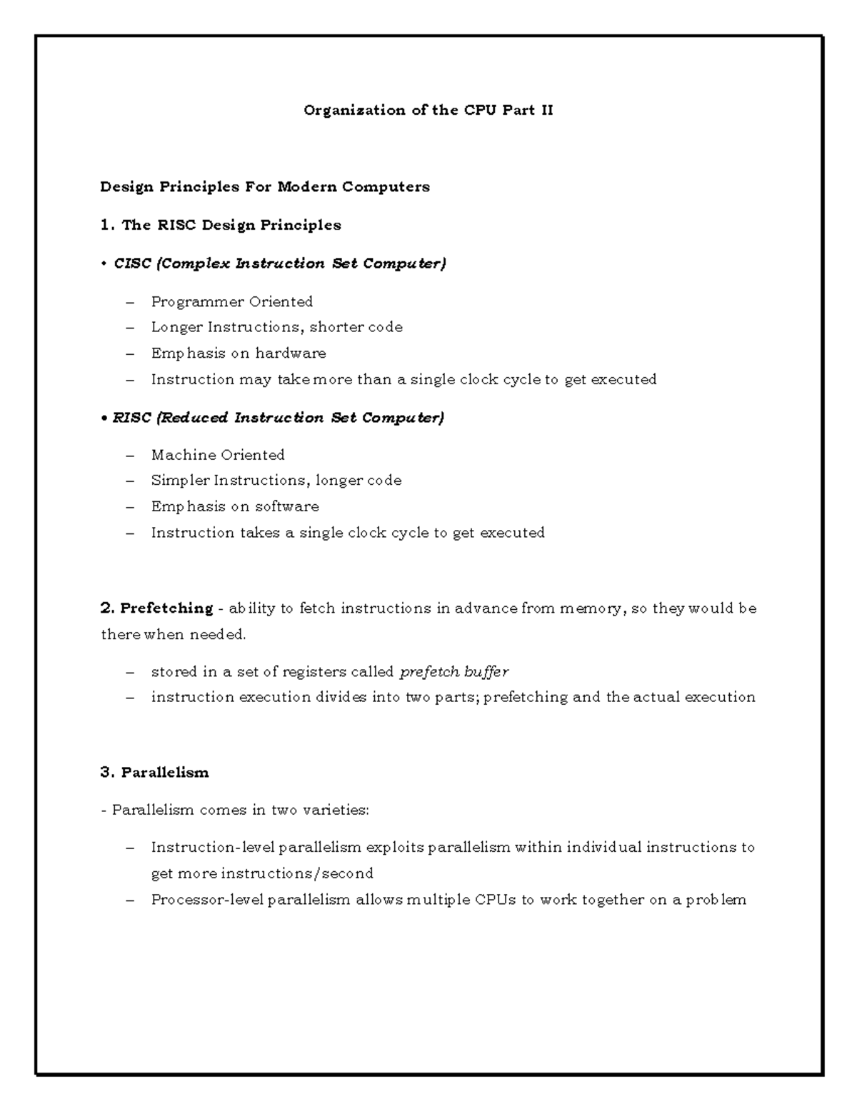 Organization of the CPU Part II - Organization of the CPU Part II ...