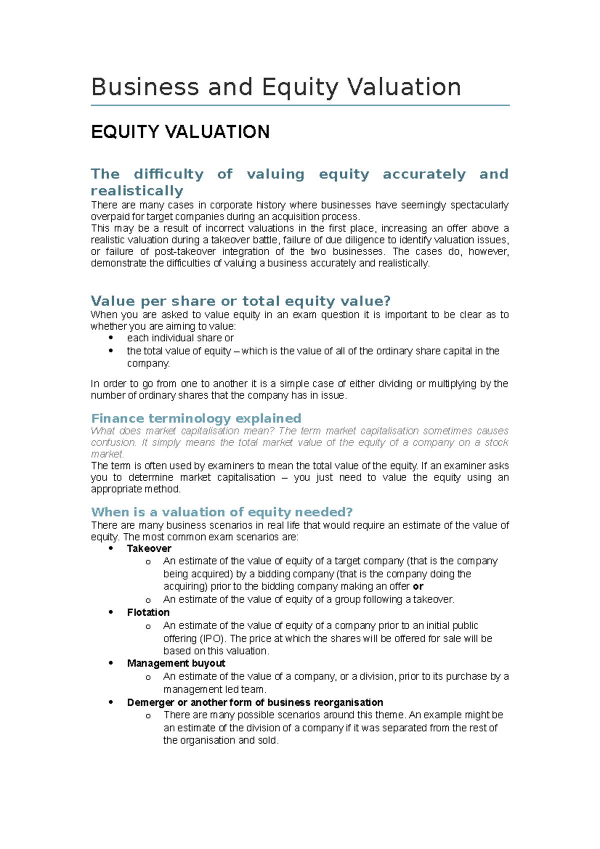 Business Valuation - Business And Equity Valuation EQUITY VALUATION The ...