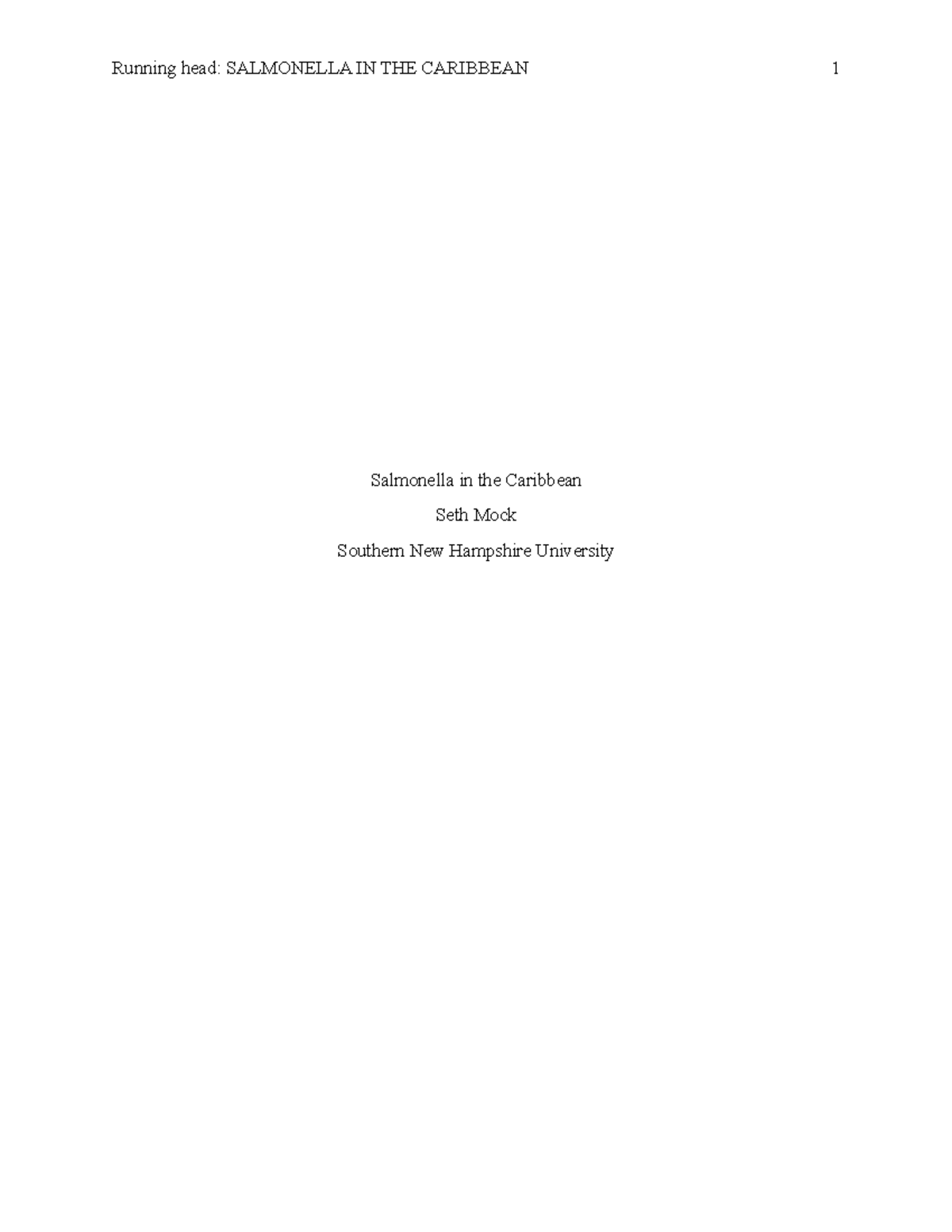 Final Project - Running head: SALMONELLA IN THE CARIBBEAN 1 Salmonella ...