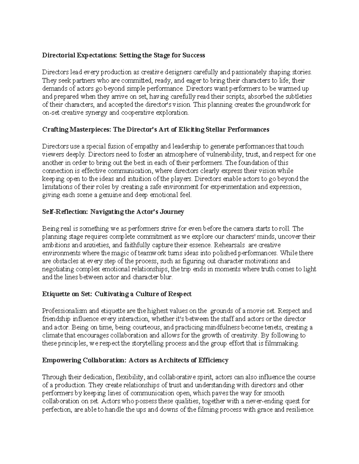 Setiquette Discussion - Directorial Expectations: Setting the Stage for ...
