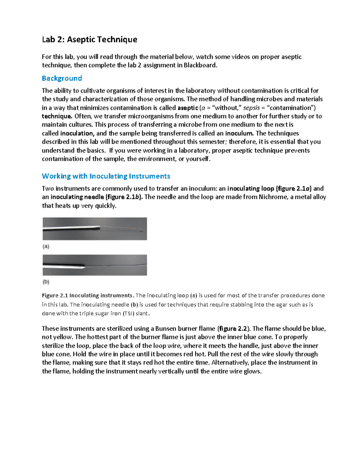Lab 2- Aseptic Technique(1) - Lab 2: Aseptic Technique For This Lab ...