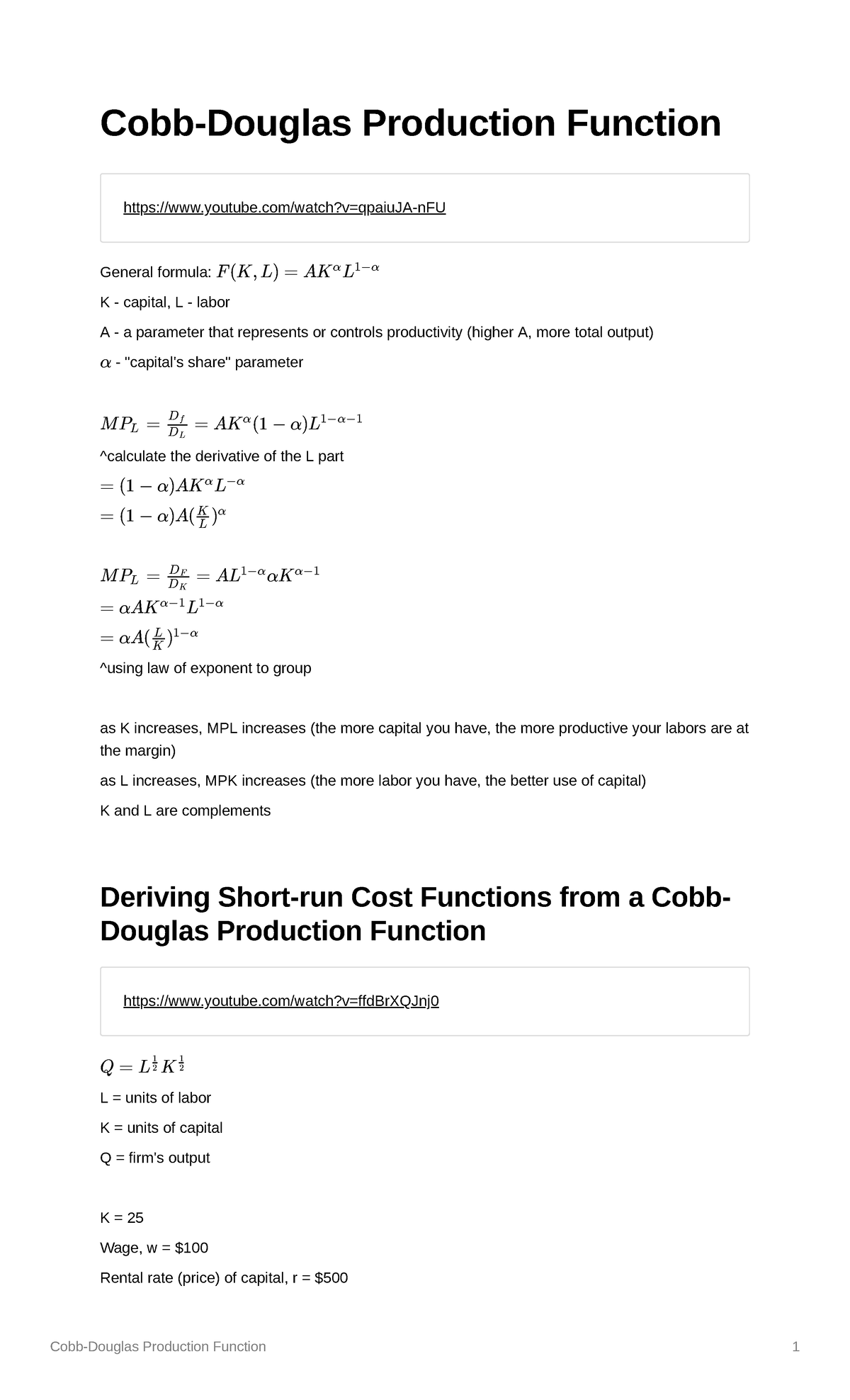 Cobb-Douglas Production Function - Studocu