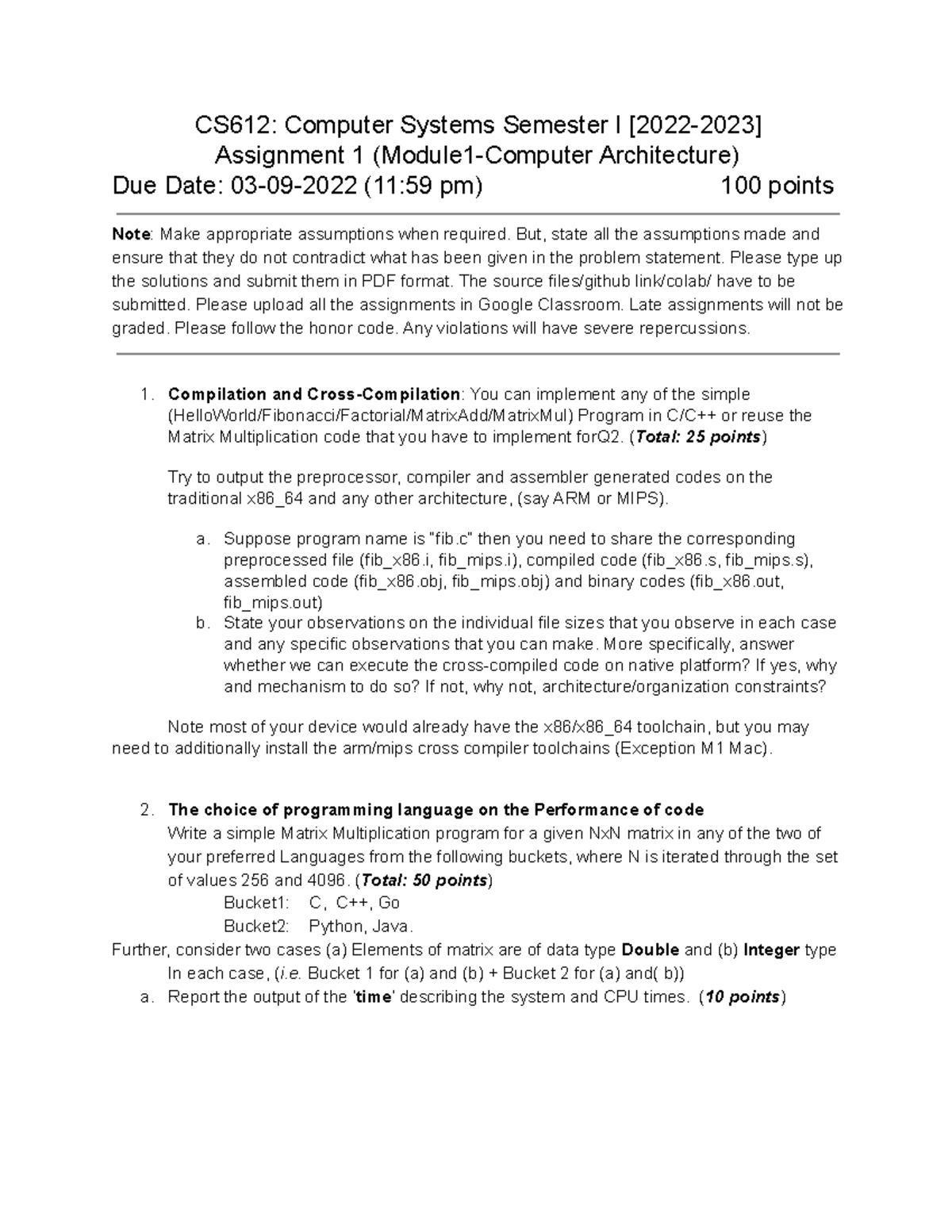 CS612-Computer Systems Module-1 (Comp. Arch.) Assignment-1-2022-2023 ...