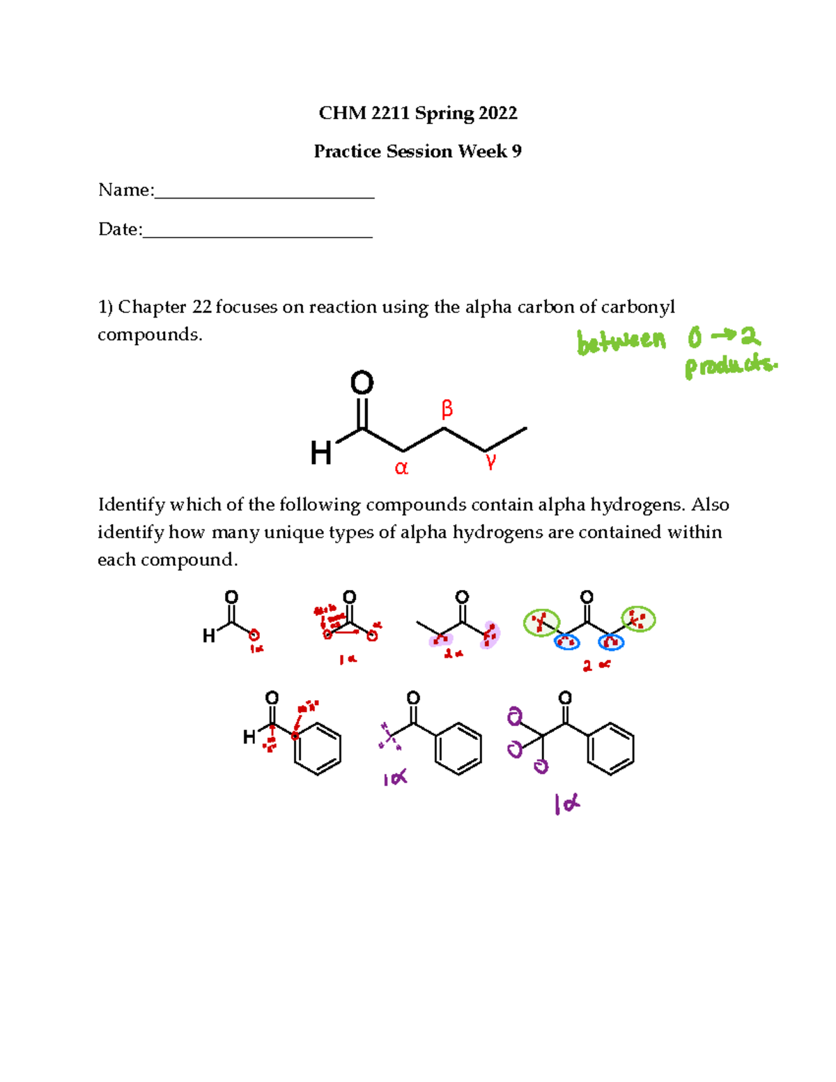 Organic Chemistry 2 Lecture CHM 2211 Spring 2022 Practice Session
