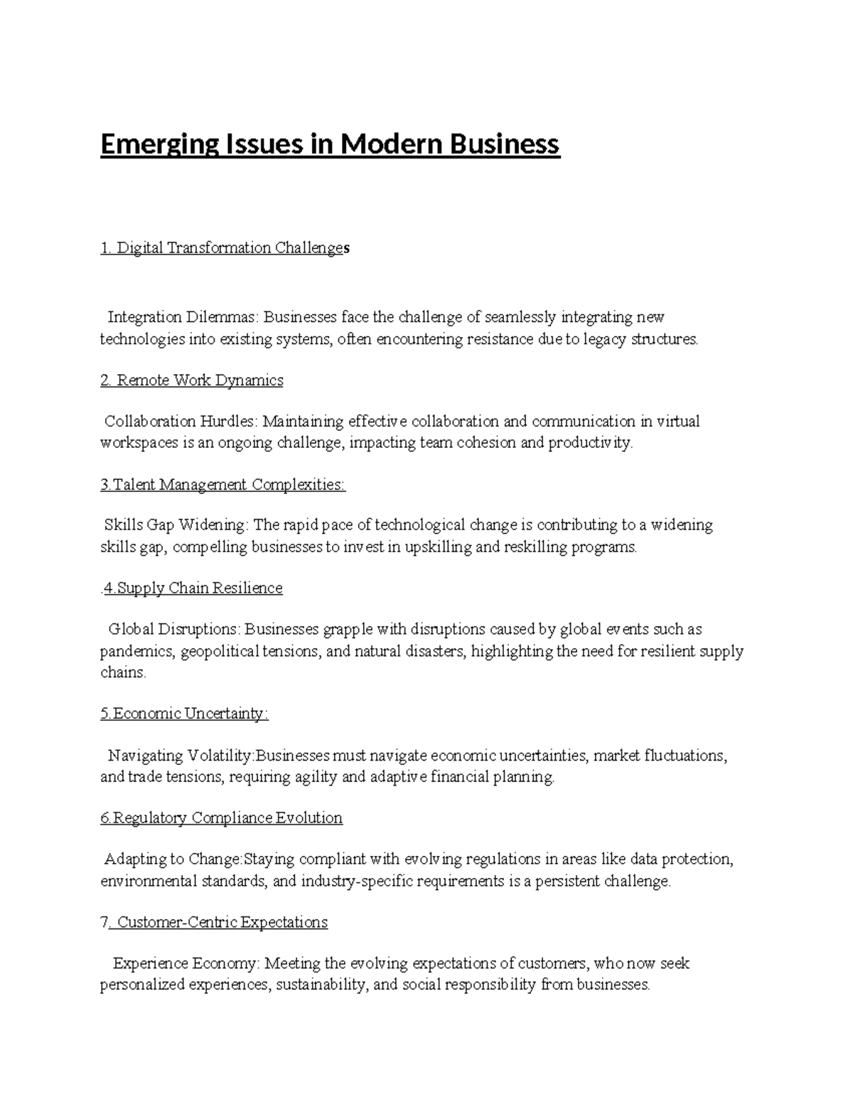 Emerging issues in modern day business - Emerging Issues in Modern ...