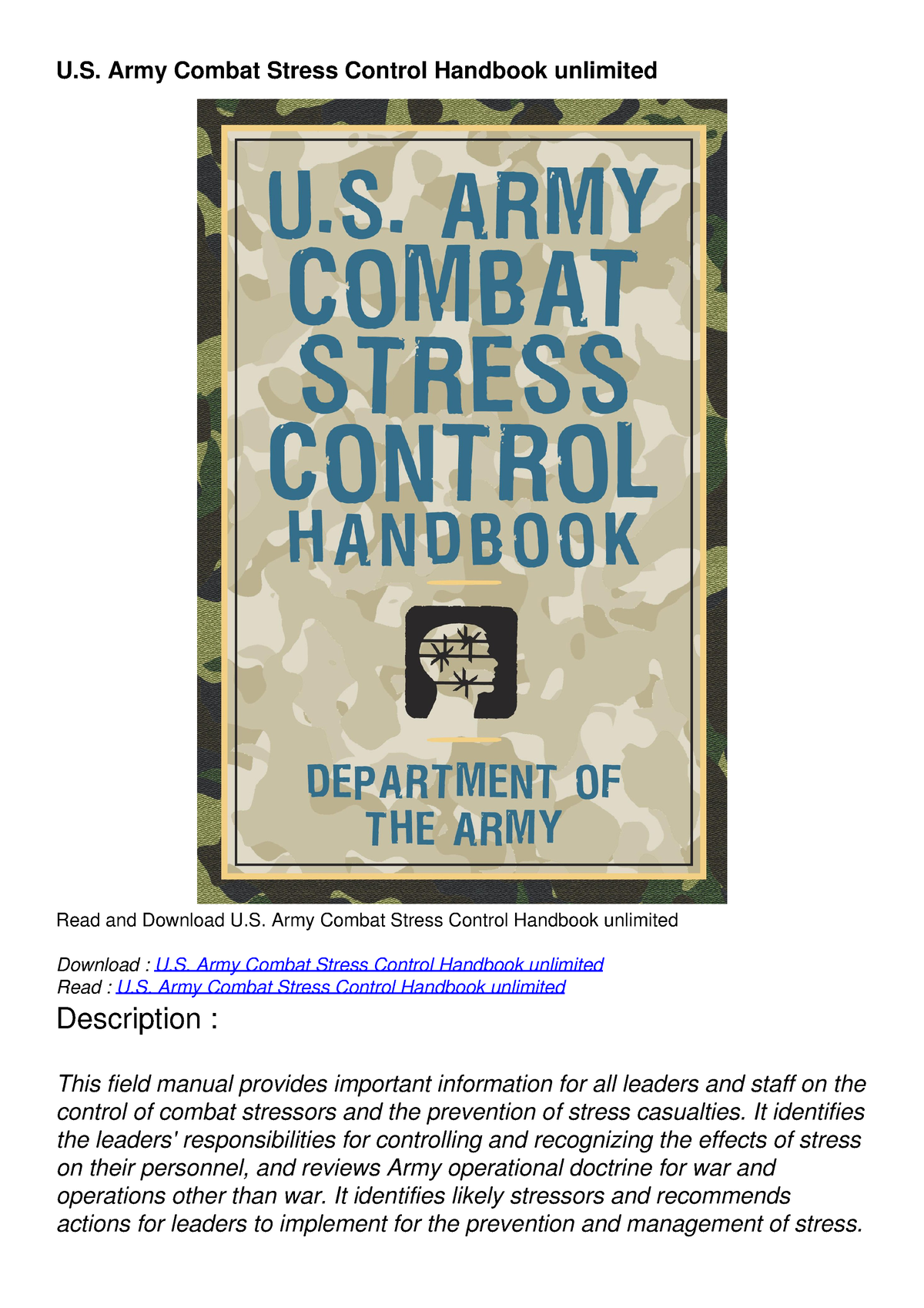 PDF U.S. Army Combat Stress Control Handbook unlimited DOWNLOAD - U ...