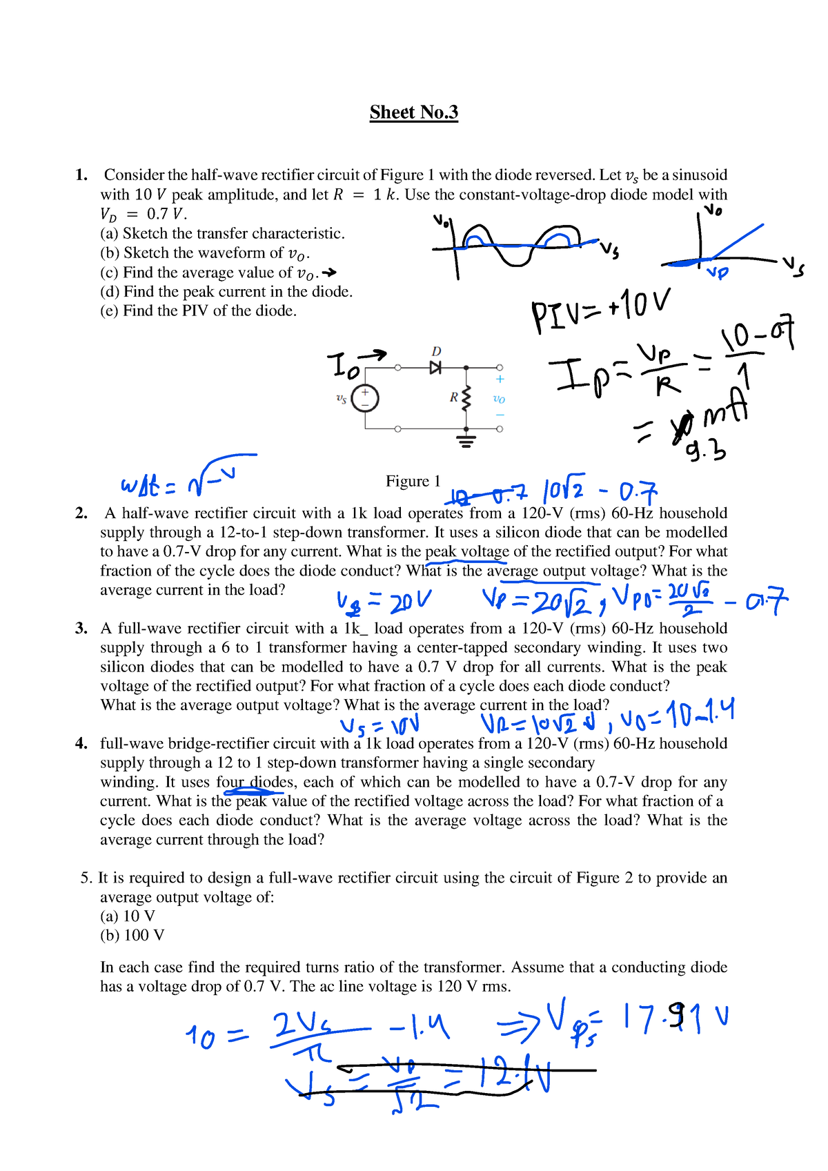 Sheet 3 - jbnj - Sheet No. Consider the half-wave rectifier circuit of ...