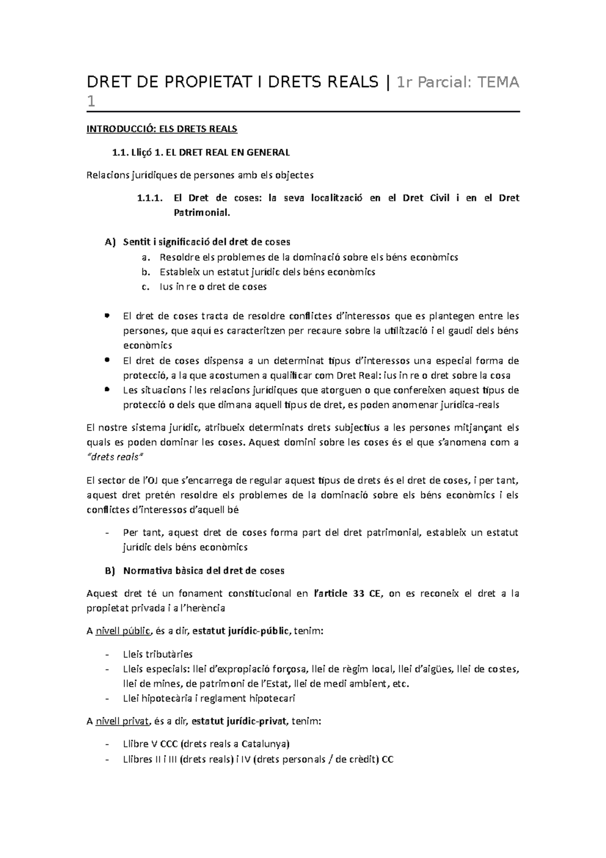 Dret de propietat i drets reals primer parcial - DRET DE PROPIETAT I ...