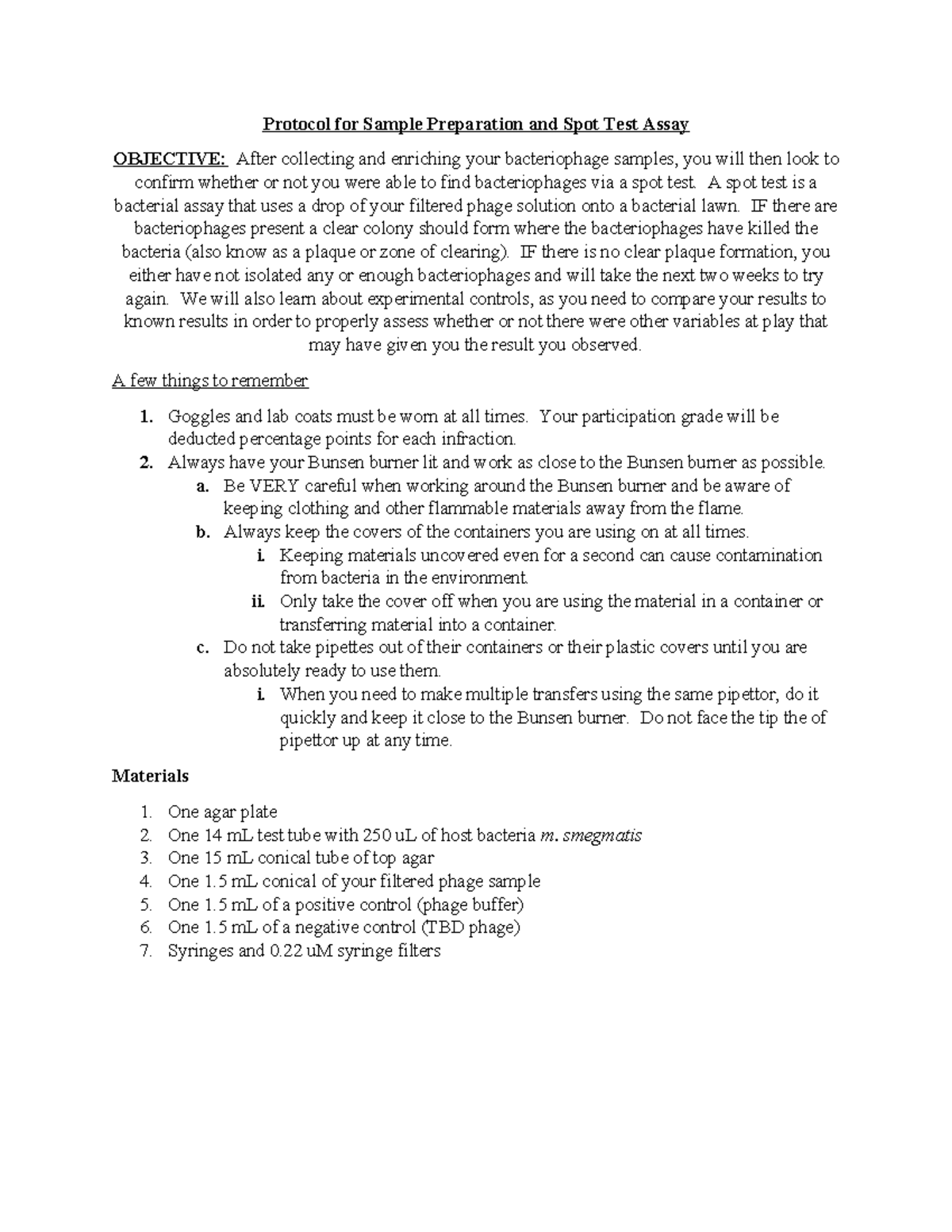 3. Protocol for Spot Test - Protocol for Sample Preparation and Spot ...