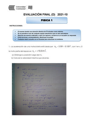 Examen fisica 1 solucion, Exámenes de Física