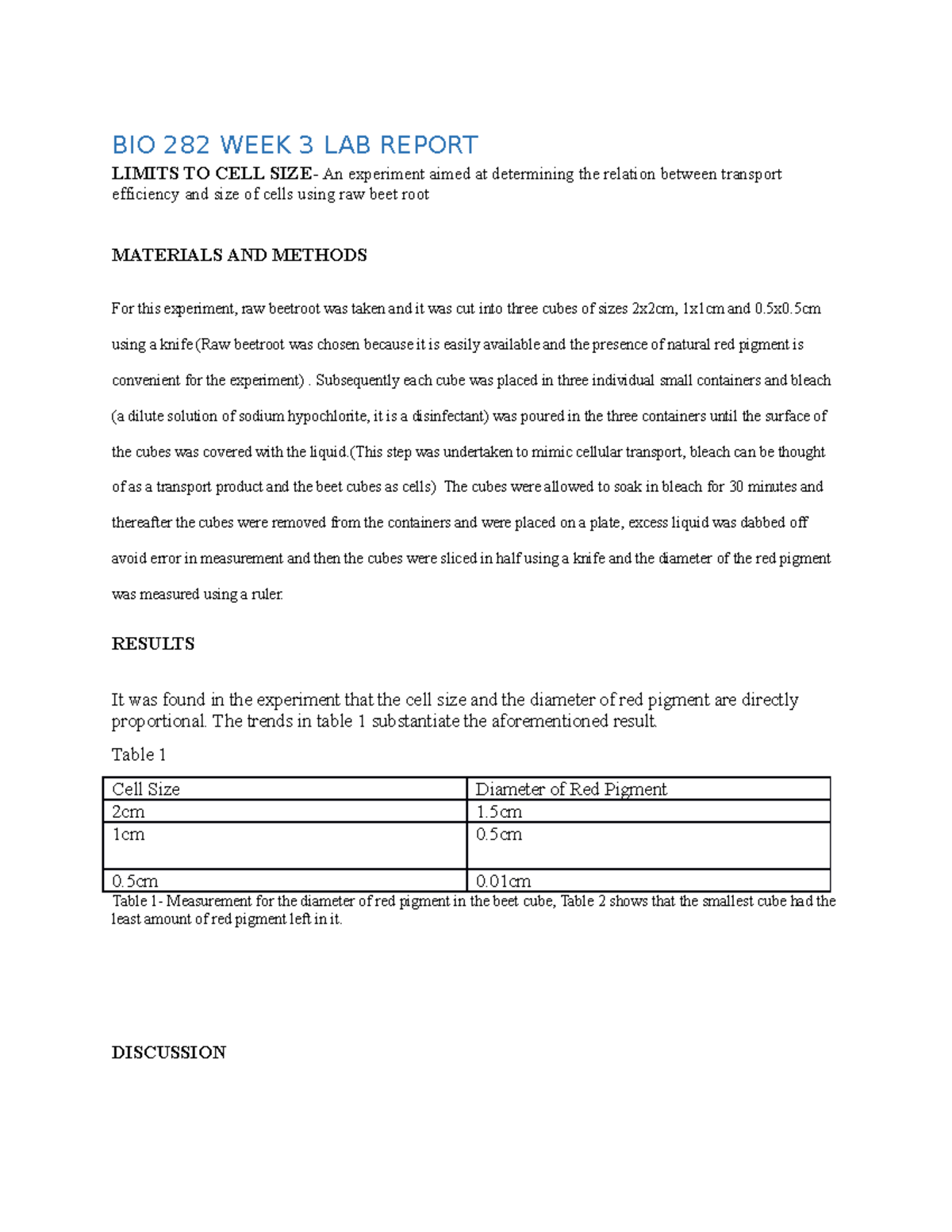 BIO 282 WEEK 3 LAB Report - BIO 353 - ASU - Studocu
