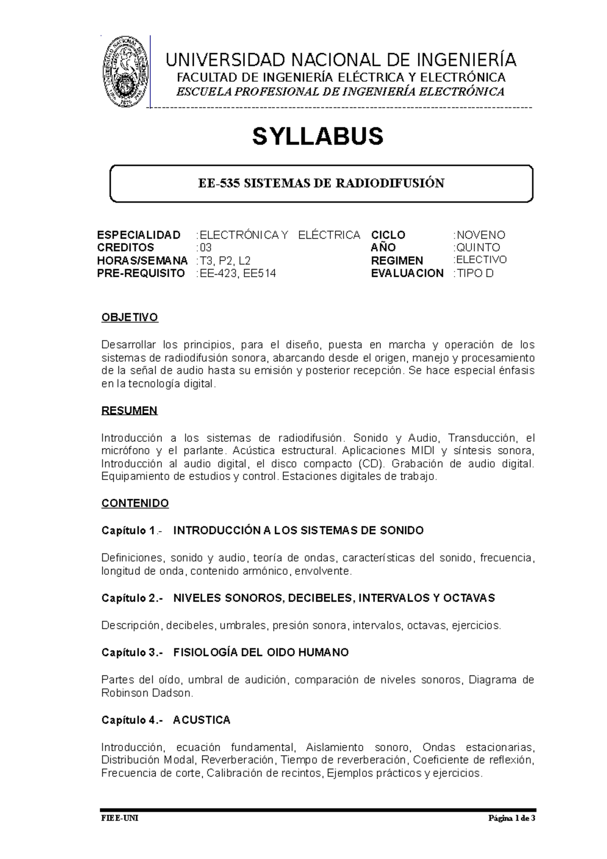 Syllabus del curso Radiodifusión de video y audio digitales