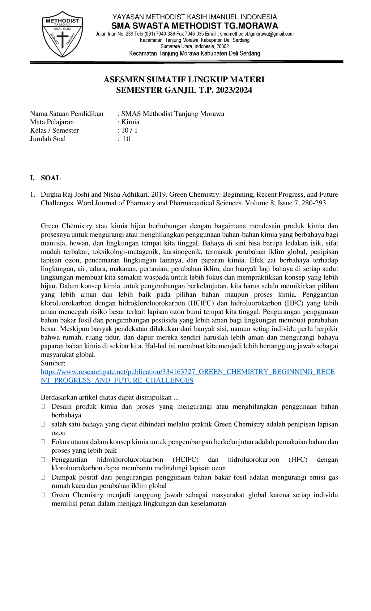 Soal & Jawaban ASLM 23 - Soal Asesmen Kimia - ASESMEN SUMATIF LINGKUP ...