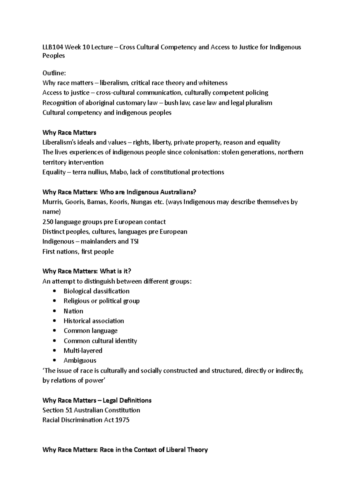 LLB104 W10 Lecture - LLB104 Week 10 Lecture – Cross Cultural Competency ...