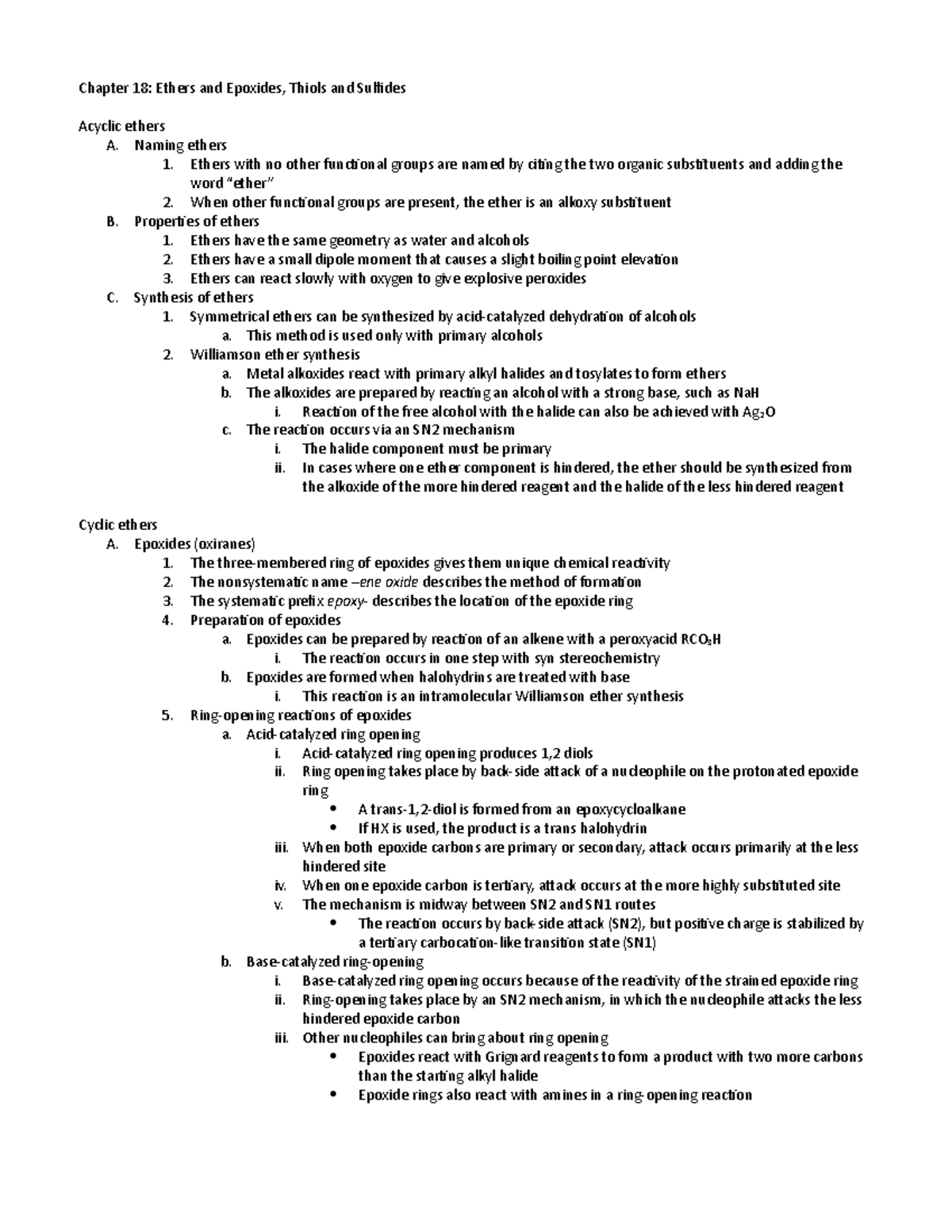 Chapter 18-Ethers, Epoxides, Thiols, Sulfides - Chapter 18: Ethers and ...