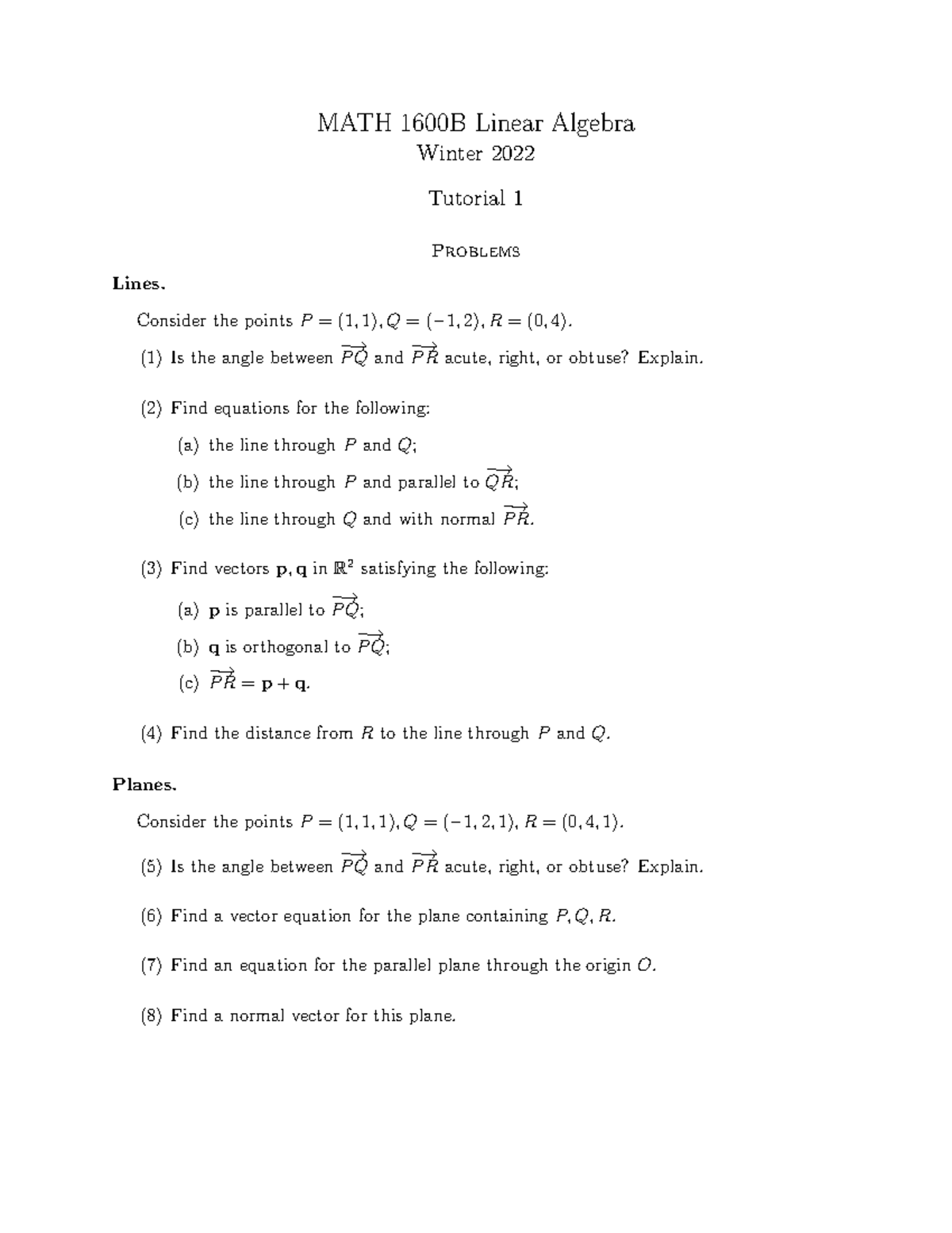 Questions from tutorial 1 for Math1600 (2022) - MATH 1600B Linear ...
