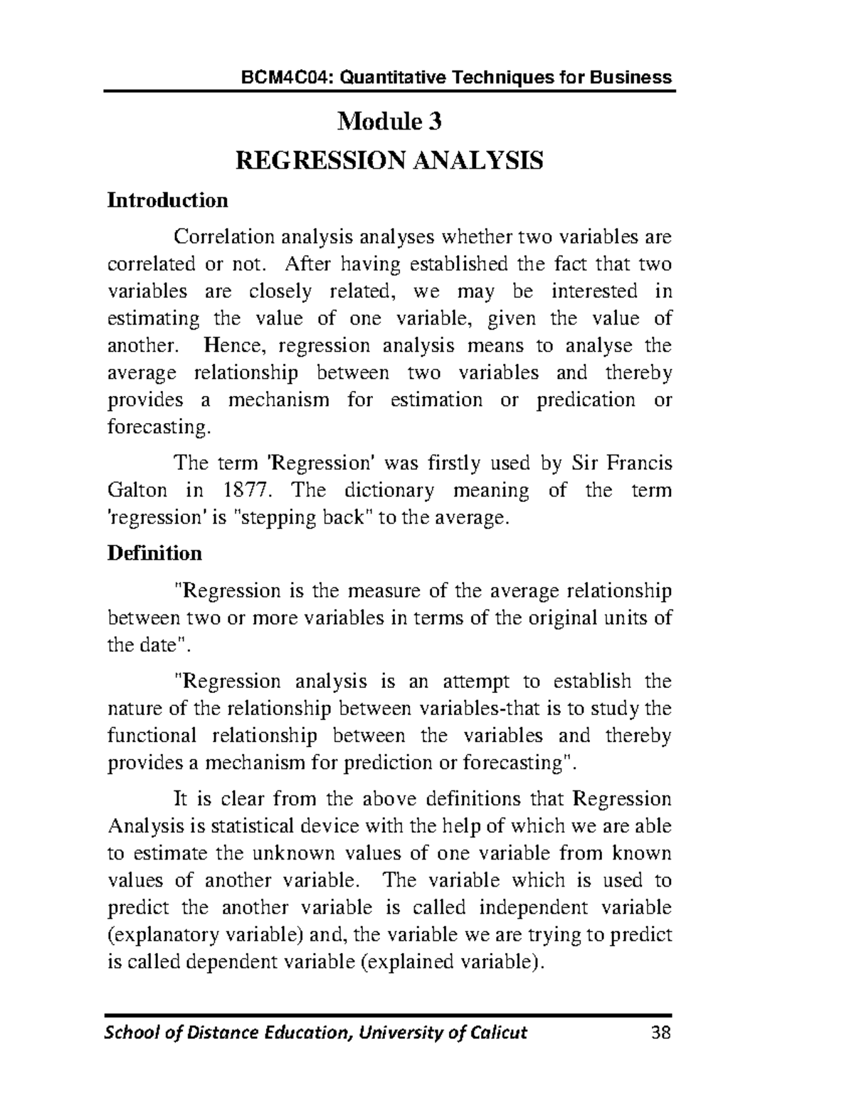 Regression Analysis - Module 3 REGRESSION ANALYSIS Introduction ...