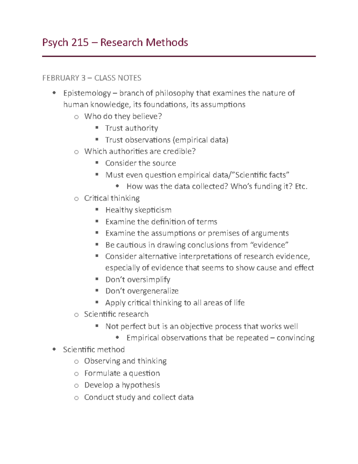 Psych 215 - Lecture notes all classes - Psych 215 – Research Methods ...
