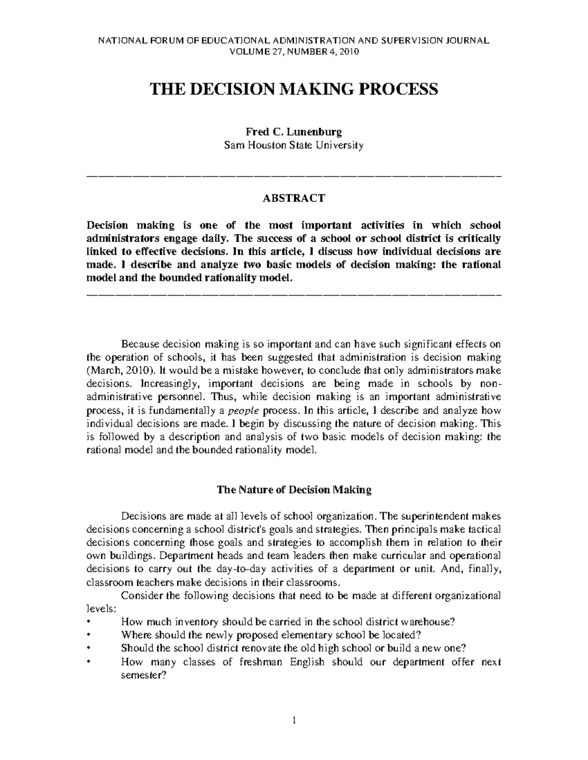 DicisionMakingprocess - NATIONAL FORUM OF EDUCATIONAL ADMINISTRATION ...